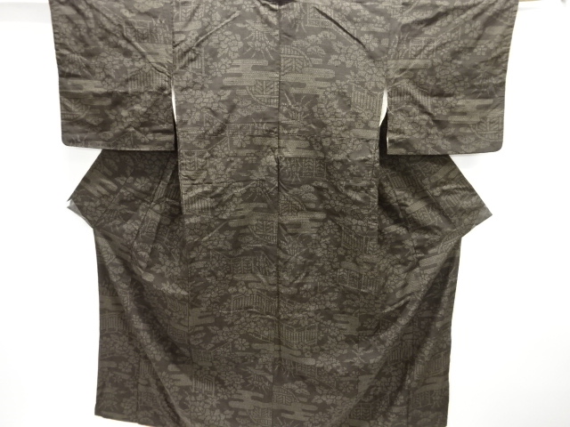 JAPANESE KIMONO / ANTIQUE KIMONO / SILK / YUKI TSUMUGI / WOVEN FLOWER